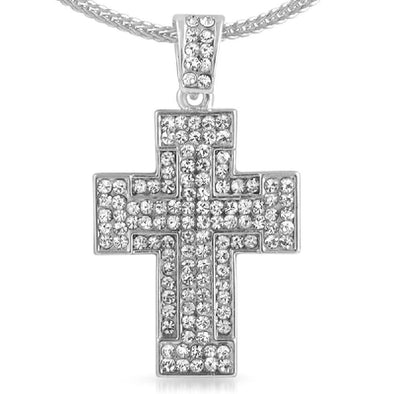 Rhodium Thick Cross  Chain Small