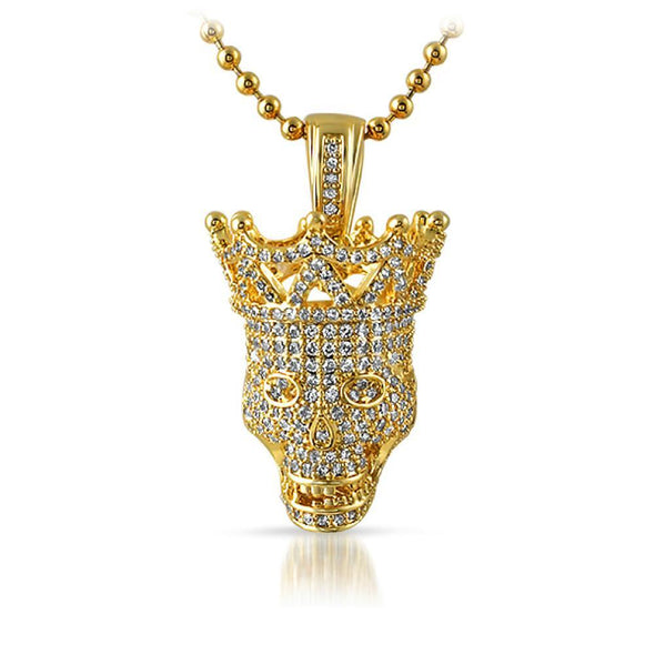 Full CZ Diamond 3D Skull Gold Pendant