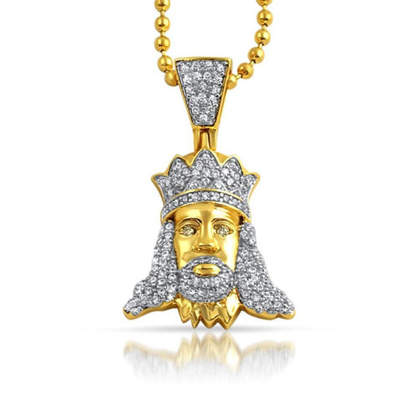 Jesus with Crown CZ Gold Pendant