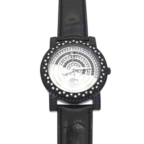 Black Black White Floating Dial Watch