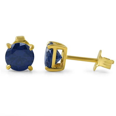 Lab Sapphire Round Stud Earrings Gold .925 Silver