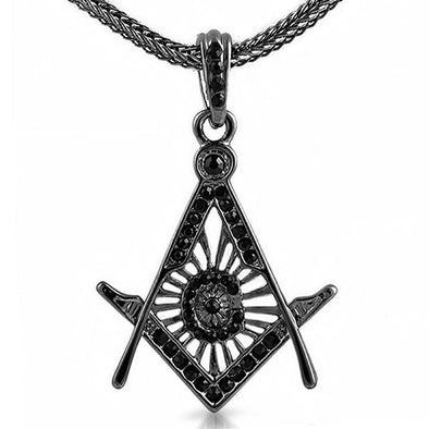 Free Mason Masonic Black Pendant  Chain Small
