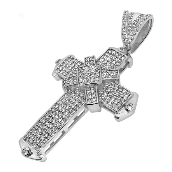 Pointed X Cross CZ Rhodium Pendant