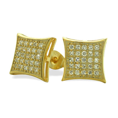 Medium Puffed Kite Gold Vermeil CZ Micro Pave Earrings