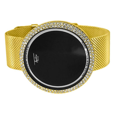 Gold Mesh Band Round LED Touch Screen Watch