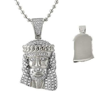 CZ Rhodium Cuban Crown Micro Jesus Pendant