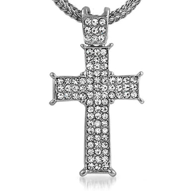 Rhodium Prong Cross  Chain Small