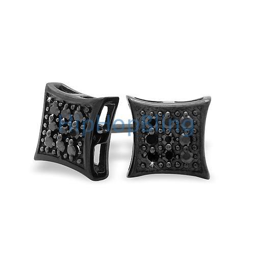 All Black Small Puffed Kite CZ Micro Pave Earrings Silver