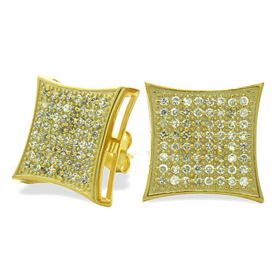 XXL Kite Gold Vermeil CZ Micro Pave Earrings .925 Silver