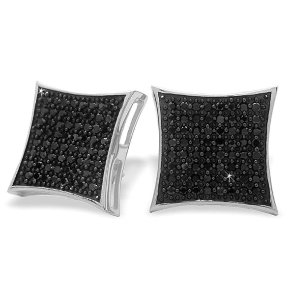 XXL Kite Black CZ Micro Pave Iced Out Earrings .925 Silver
