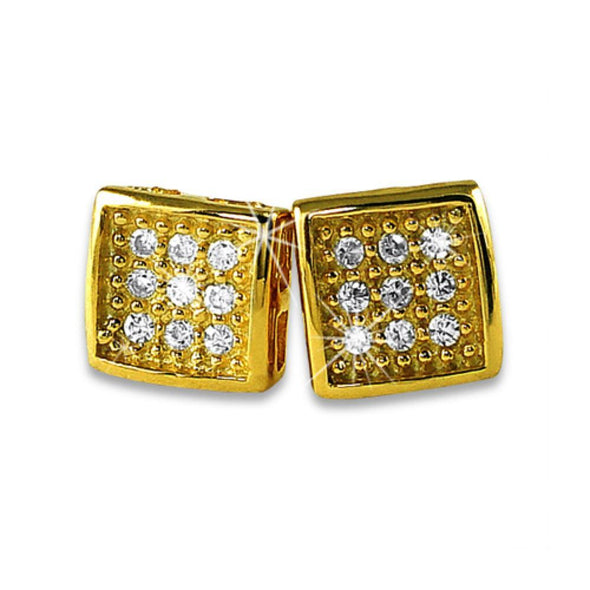 Small Deep Box Gold Vermeil CZ Micro Pave Earrings .925 Silver