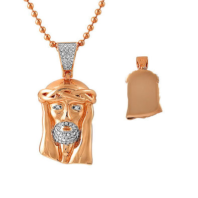 CZ Rose Gold Micro Jesus Chain Polished Solid Back