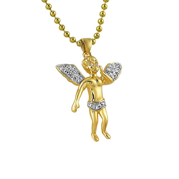 Floating Cherub Angel Gold CZ Pendant Mini