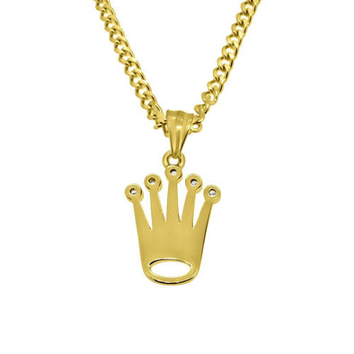 Gold Steel Micro Crown Pendant  Chain