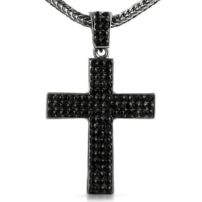 3 Row Cross Black Pendant  Chain Small