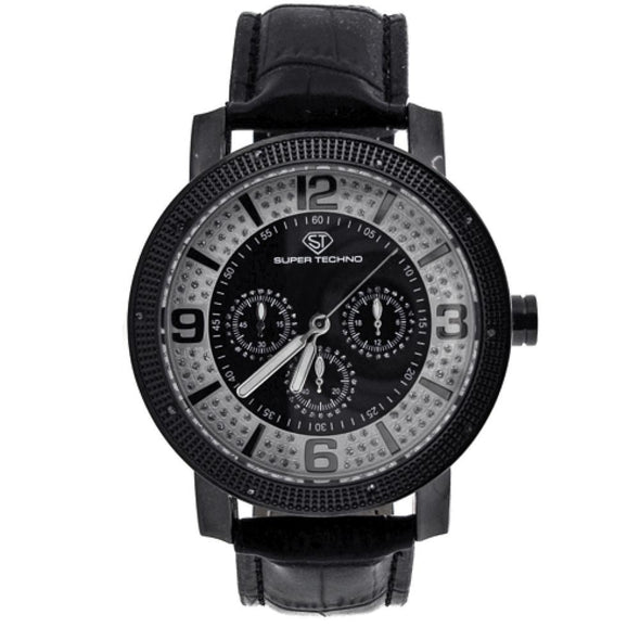 Super Techno Genuine .10ct Diamonds Black Watch