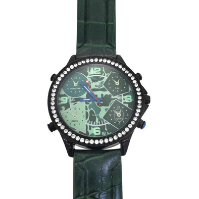 Black Case Green Leather Watch