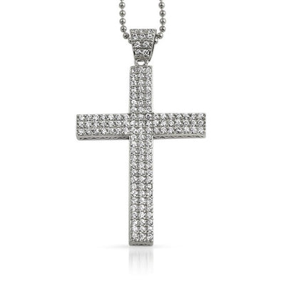 Triple CZ Cross Pendant Rhodium