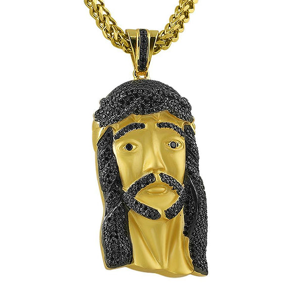 Gold .925 Silver Large Jesus Piece Black Stones