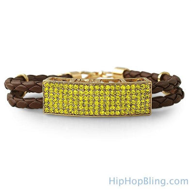 Dual Strand Woven Leather Canary ID Bracelet