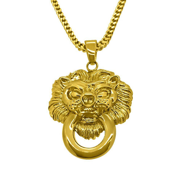 HipHopBling Gold Lion Face Pendant
