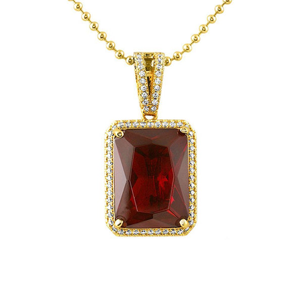 Large Lab Ruby Rectangle Gem CZ Pendant