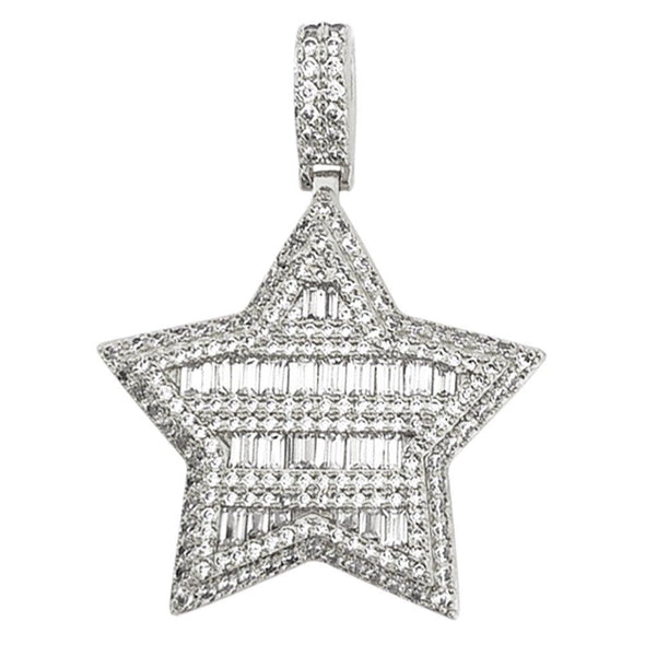 Super Star Baguette CZ Bling Bling Pendant in Gold