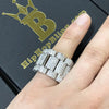 .925 Silver Presidential Link Rhodium CZ Bling Bling Ring