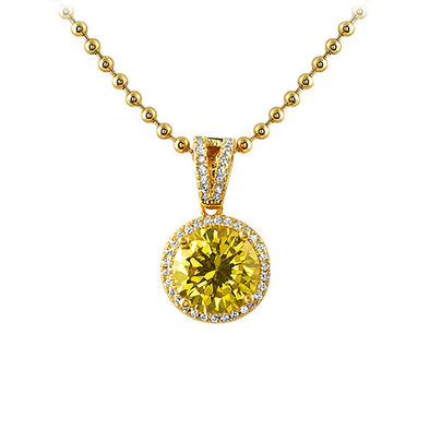 .925 Silver Smaller Canary Round Gem Gold CZ Pendant