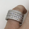 .925 Silver Triple Princess Cut Eternity Band CZ Bling Ring Rhodium