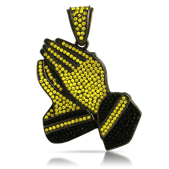 Praying Hands Yellow  Black Pendant Black