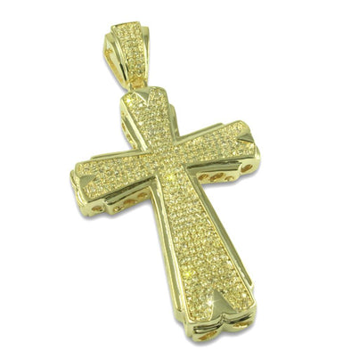 Hot Lemonade Cross Gold CZ Micropave Pendant