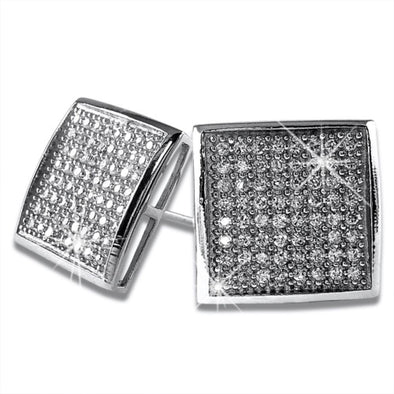 XXL Deep Dish Box CZ Micro Pave Earrings .925 Silver