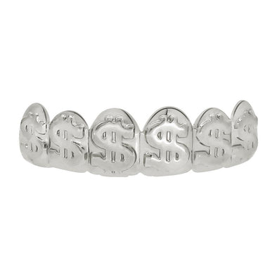 Money Silver Grillz Dollar Sign Top Teeth