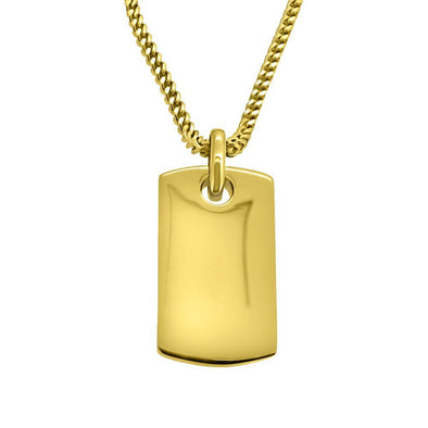 HipHop Gold Dog Tag Pendant w Franco Chain