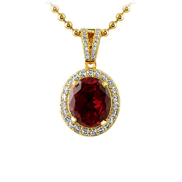 Oval Lab Ruby Gold CZ Pendant