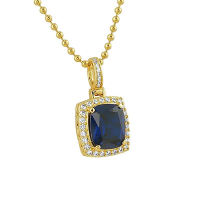 Lab Sapphire Custom Halo CZ Pendant