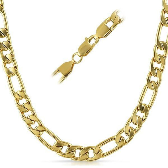 Figaro IP Gold Stainless Steel Chain Necklace 8MM