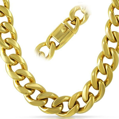 18MM Jumbo IP Gold Miami Cuban Chain 316L Box Clasp