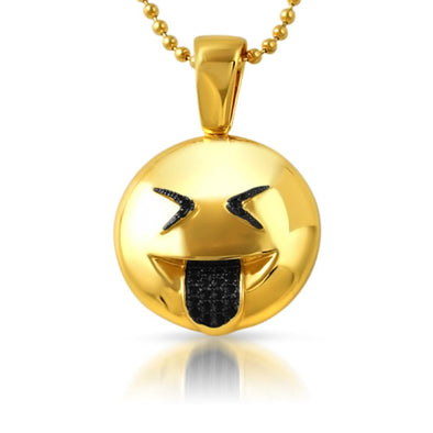 Emoji Sticking Out Tongue Face CZ Gold Pendant