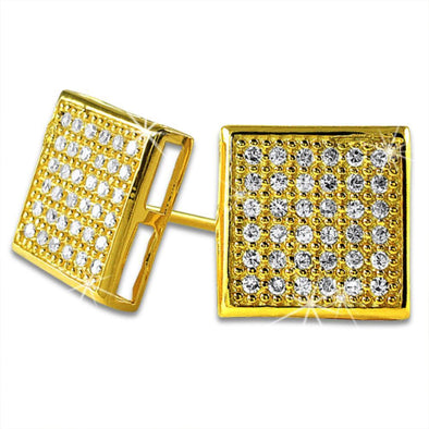 Large Box Vermeil CZ Micro Pave Earrings .925 Silver