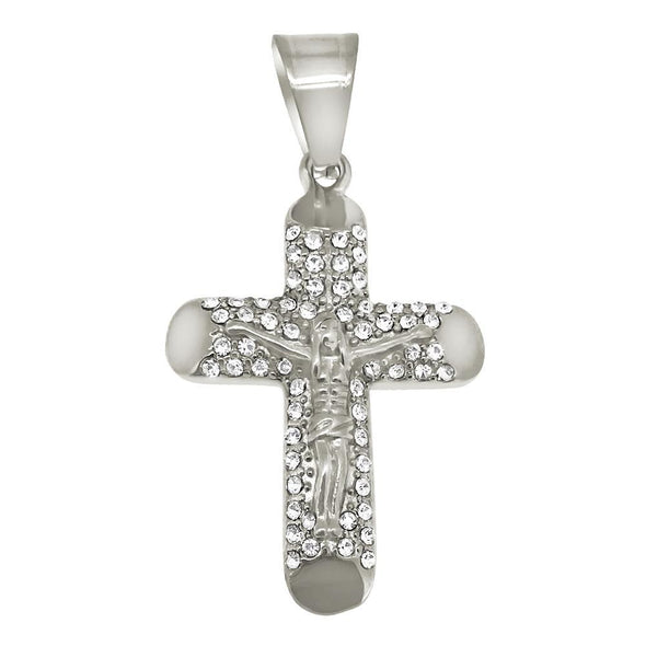 Log Cross Crucifix Stainless Steel Pendant