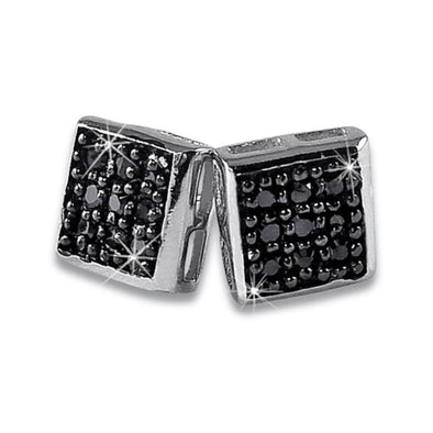 Small Box Black Iced Out Earrings .925 Silver