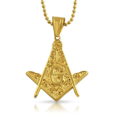 Masonic Detailed Medium Free Mason Pendant Gold Steel