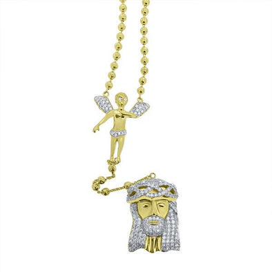 Gold Rosary Cherub Angel and Jesus Piece .925 Silver