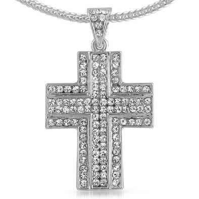 Rhodium Ballers Cross  Chain Small