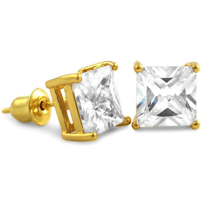 White CZ Diamond Square Stud Earrings Gold (DOZEN PAIRS)