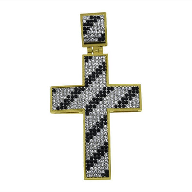 Black White Striped Gold Cross