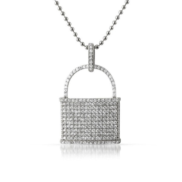 Pad Lock CZ Rhodium Pendant