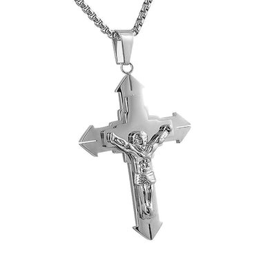 Large Pointed Crucifix Pendant Stainless Steel